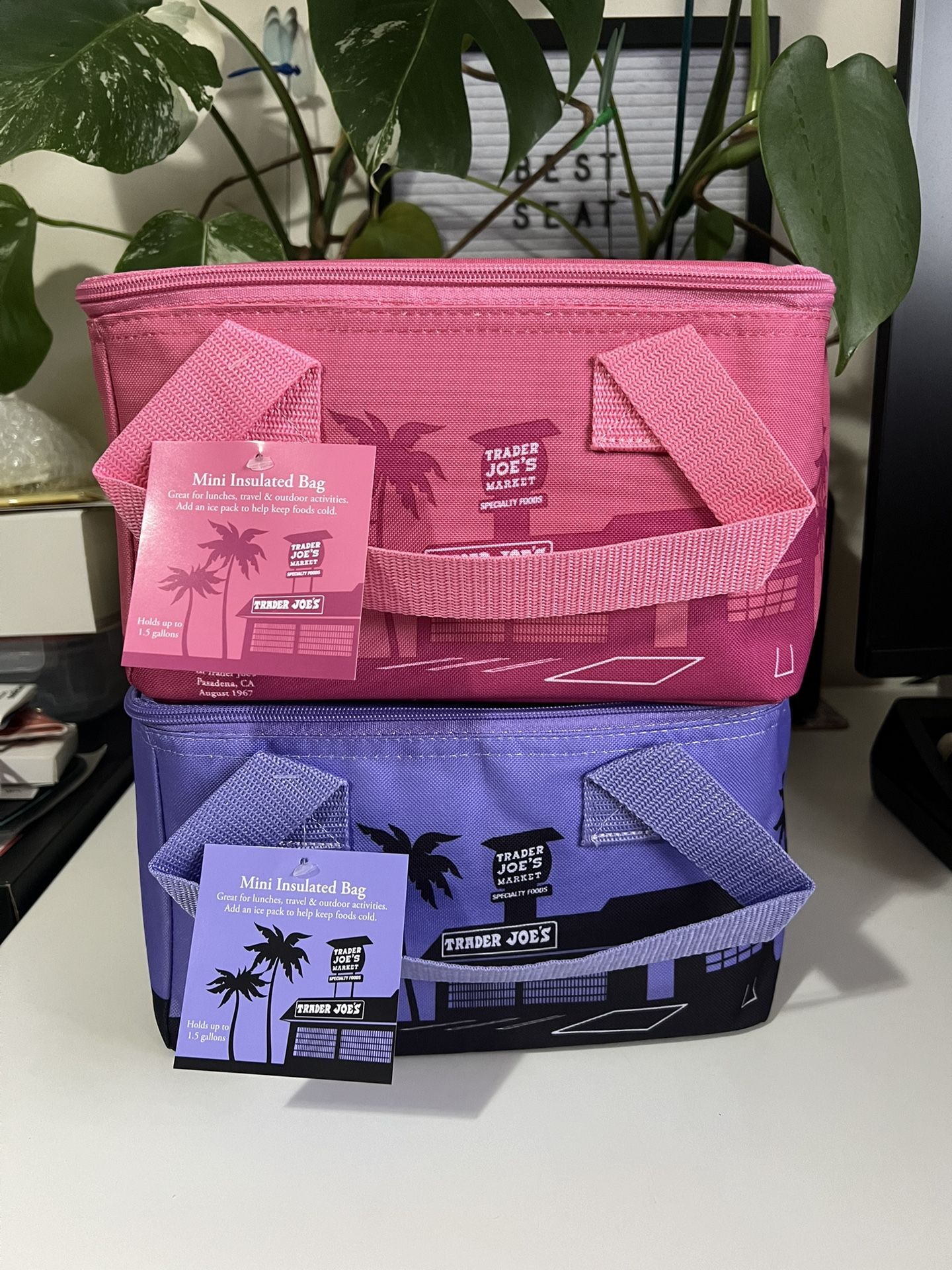 NEW Trader Joes Mini Insulated Bag Set of 2 Pink & Lavender Valentines Spring