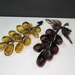 Vintage Midcentury MCM Lucite Yellow and Purple Grapes with wire Stem