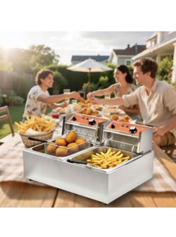 Commercial Deep Fryer with Basket 6-12L Capacity Adjustable Temperature and Timer Stainless Steel