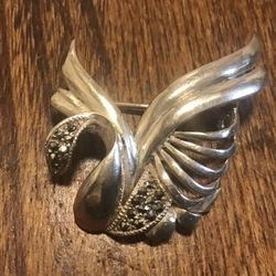 Sterling Marcasite Swan Brooch