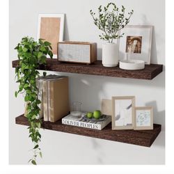 Marsmiles Wood Floating Shelves for Wall Set of 2, 24 Inch Wide Rustic Wooden Floating Shelves, Invisible Wall Mounted Display for Living Room Bedroom