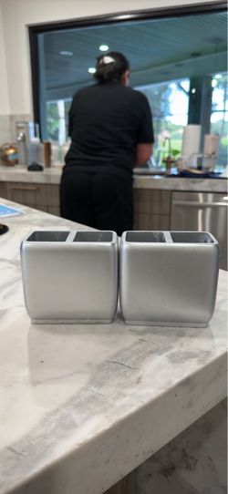 Silver Square Bathroom Utensil Holder Set of 2