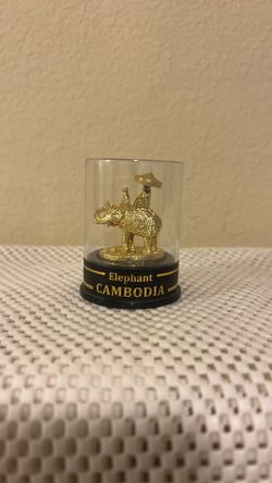 Gold Elephant Cambodia Travel Souvenir Trinket in Display Case