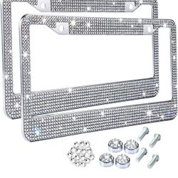 Silver Bling License Plate Frames 2piece New Standard Size