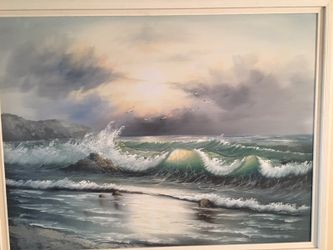 Stormy Seascape Framed Canvas Painting