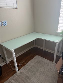 L shaped glass top desk