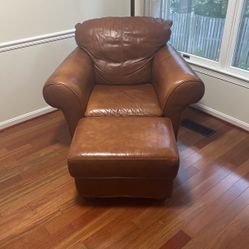 Leather Chair, Ottoman and Love Seat .