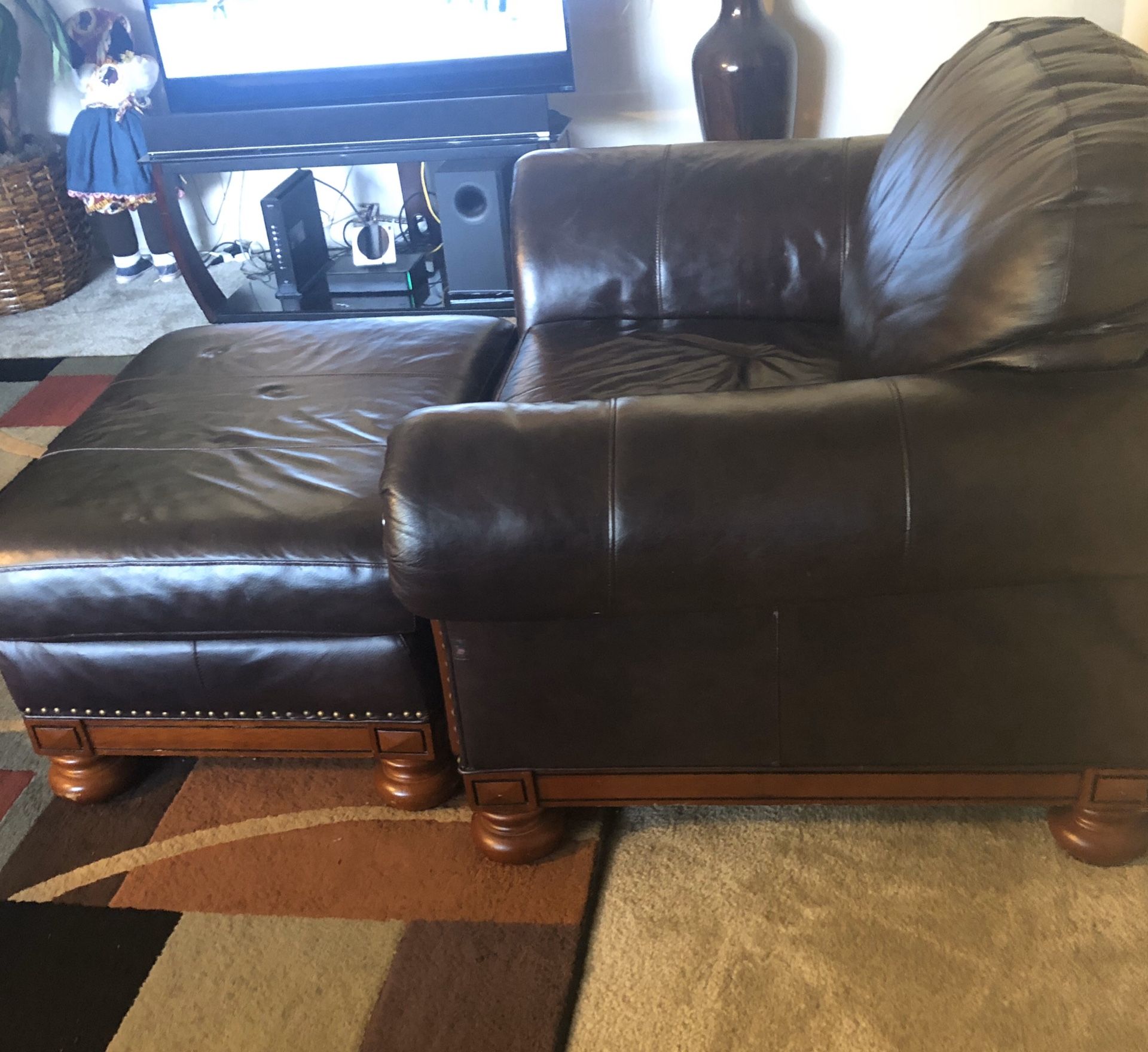 Chair, ottoman and love sear genuine leather