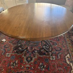 Ethan Allen  58” Round Table With Wrought Iron Base