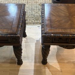 Solid Wood Carved End Tables (Set of 2)