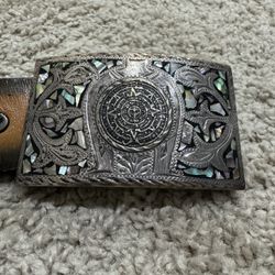Vintage 925 Sterling Silver Mexican Aztec Mayan Calendar Men's Belt Buckle