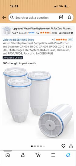 Water Filter Replacement Compatible with Zero Pitcher and Dispenser