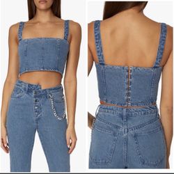 WeWoreWhat Steel Blue Denim Bustier 