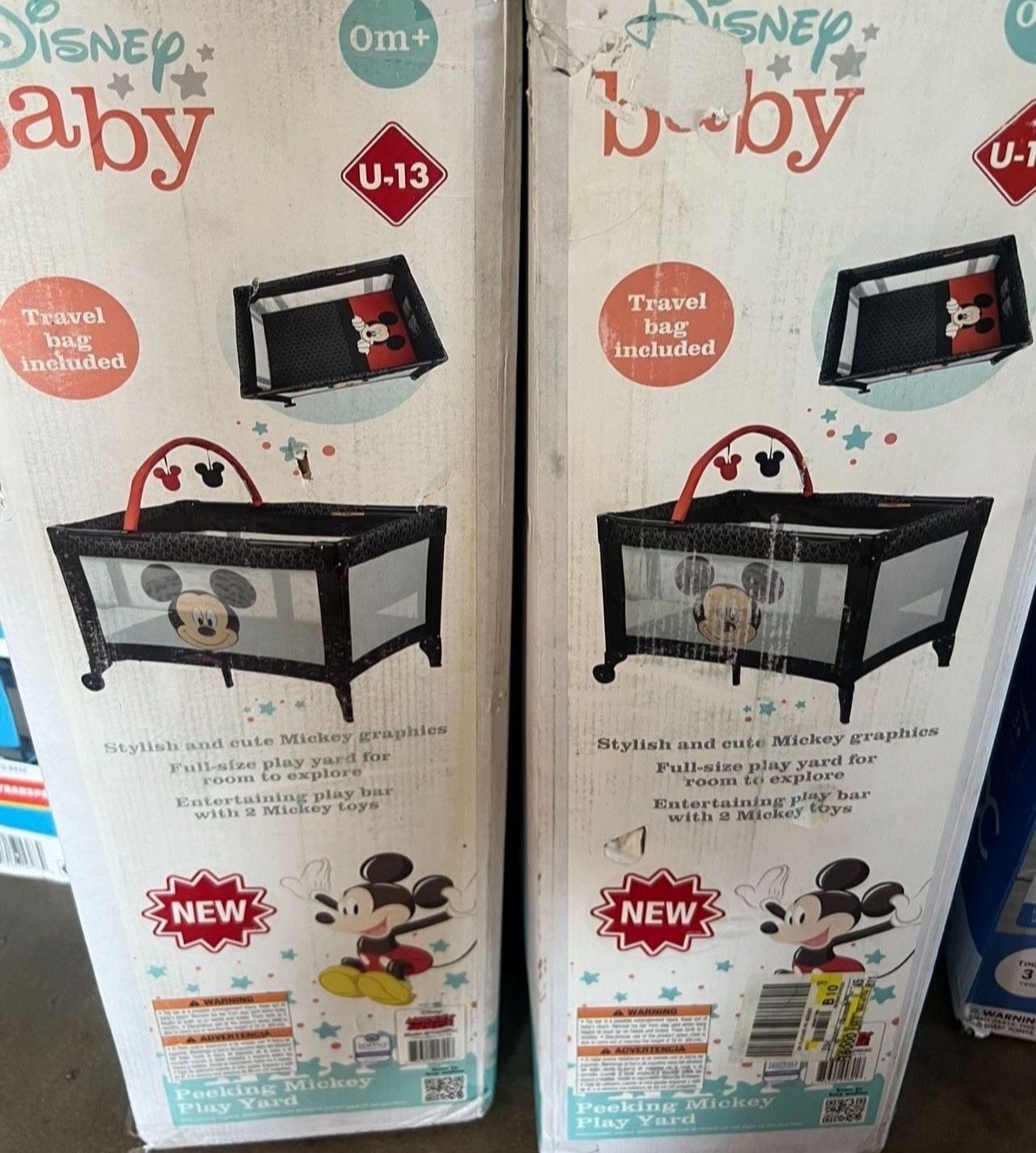 Disney Baby 3D Ultra Baby Play Yard with Bassinet and Toy Bar, Peeking Mickey