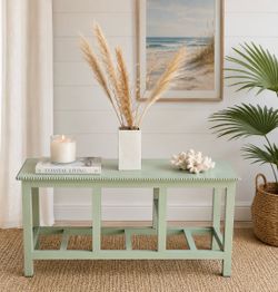Sweet Sage Green Coastal Rustic Farmhouse Wooden Console Table Bench