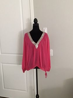 Medium Pink long-sleeve knit blouse