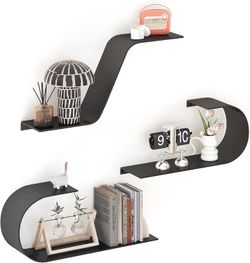 Black Metal Floating Wall Shelves Set of 3 – Modern Wall Decor