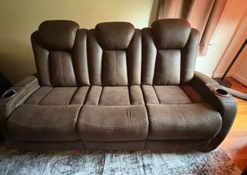 Brown Reclining Sofa with Cup Holders