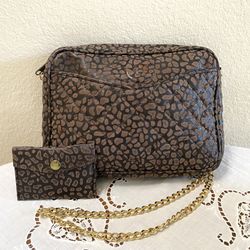 Handbag Quilted Suede Animal Print Brown Faux Cheetah Tassel Gold Chain Mirror