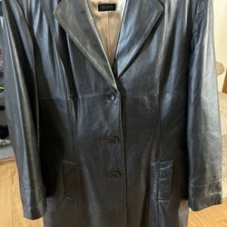 Leather Long Coat Jacket Winter Size L Wilson 