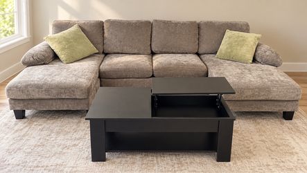 Light brown Fabric Double Chaise Sectional Sofa