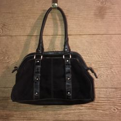 Medium size black fabric purse with some leather and silver studded accents