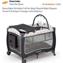PAMO BABE Portable Crib for  Baby Playpen Travel Crib Diaper Changer with Mattress