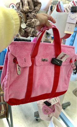 Viral Sunwin "Large" Madaket Terrycloth Pink Tote w/Red trim