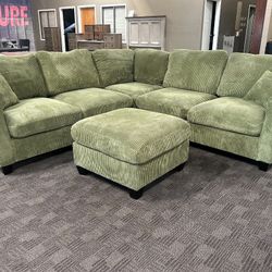 Sage Green Sectional W/ Ottoman 