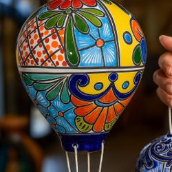 Talavera Ceramic Hot Air Balloon Ornament – Colorful Mexican Folk Art Décor