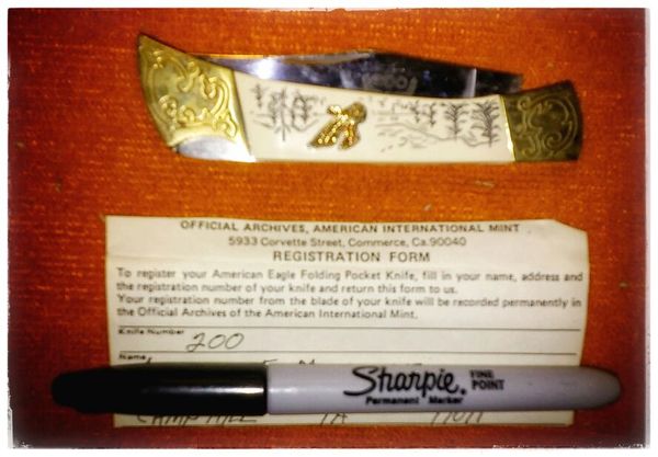 Scrimshaw 200 Gold Plated American Eagle Knife For Sale In