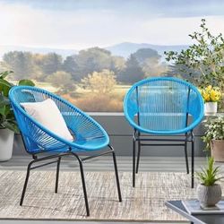 Set of 2 Assembled New Outdoor Patio Dining Chairs Round Wicker Chairs with Backrest Nusa Chairs