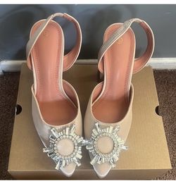 Nude High Heel Crystal Pointed Toe Pumps Size 5
