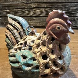 Vintage Cast Iron Rooster Hen Candle Holder