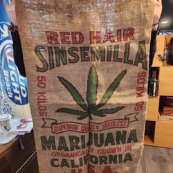 Red Hair Sinsemilla Cannabis Marijuana Burlap Sack Bag California Grown

