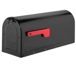 Architectural Mailboxes MB1 Post Mount Mailbox Black with Red Flag=A6-449