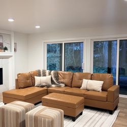 Carmel Leather Sectional Couch And Ottoman