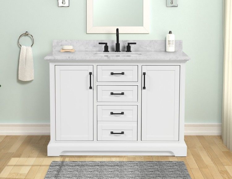 48inch Carrara White Bathroom Vanity with Natural Marble Top,All Products : American Fashion Style Bags On Sale