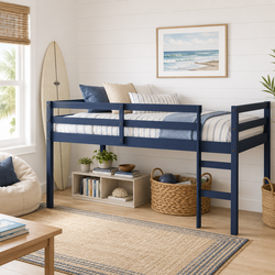 Ivara Twin Size Low Loft Bed with Solid Wood Frame and Full-Length Guardrails