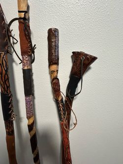 Hand-Carved Walking Sticks Set of 4