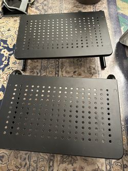Pair of Black Perforated Metal Shelves or monitor stand