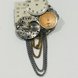Vintage CLOCK Brooch Whimsical Design Very Rare Signed on Back by Author 3”. 