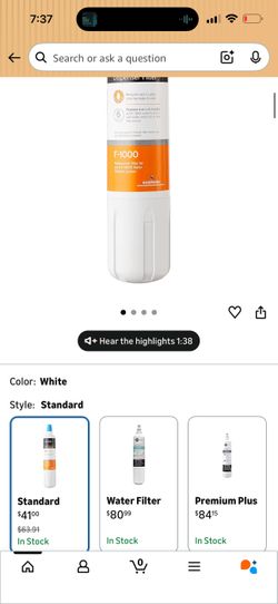 INSINKERATOR F-1000 Under Sink Water Filter Replacement Cartridge for INSINKERATOR Water Filtration System, Chlorine Filter, White