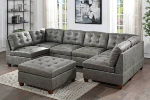 Brand New Grey Leatherette 7pc Modular Sectional Sofa