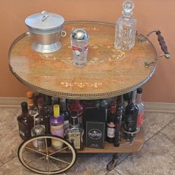 Vintage Italian Marquetry Inlay Bar Cocktail Tea Cart Trolley Hollywood Regency