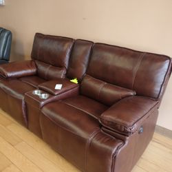 New Top Grain Real Leather Power Recliner Loveseat