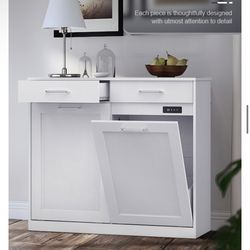 Double Tilt-Out Trash/Hamper Cabinet – Hidden Trash & Recycling w/ Built-In Deodorizer – White