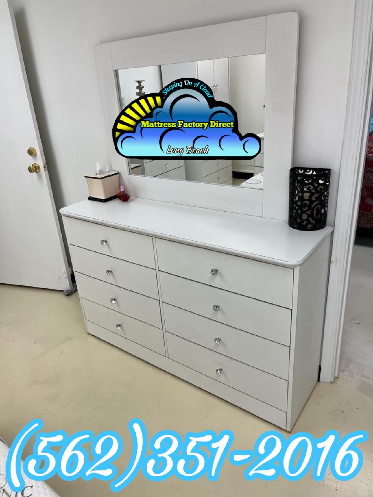Compressed White Chest With Mirror Diamond Dresser Drawer