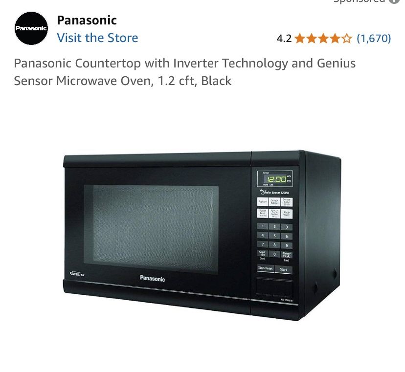 Panasonic Inverter 1200 watt Microwave Countertop Oven NN-SN651B Black