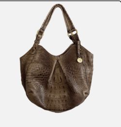 Brahmin Anne Melborne Croco Hobo Bag Handbag Purse in Toasted Almond Tan